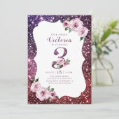 Invitation Bourgogne violet parties scintillant et fleurie 3è (Debout devant)