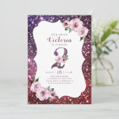 Invitation Bourgogne violet parties scintillant et floral 2èm (Debout devant)