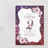 Invitation Bourgogne violet parties scintillant et floral 2èm (Devant / Derrière)