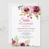 Invitation Bourgogne Violet Rose Floral Surprise Anniversaire (Devant)