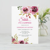Invitation Bourgogne Violet Rose Floral Surprise Anniversaire (Debout devant)