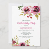 Invitation Bourgogne violet Rose Rustique Floral Anniversaire (Devant)