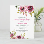 Invitation Bourgogne violet Rose Rustique Floral Anniversaire (Debout devant)