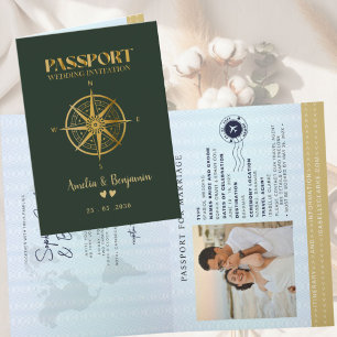 Invitation Boussole dorée fausse Passeport de voyage destinat