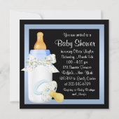 Invitation Bouteille Bleu Noir Pacifier bébé garçon douche (Dos)