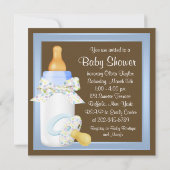 Invitation Bouteille bleue Brown Pacifier Baby Boy Douche (Dos)