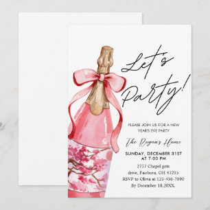 Invitation Bouteille de champagne à ruban rose pour la soirée
