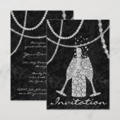 Invitation Bouteille de Champagne Bulles de Verre Diamant Noi (Devant / Derrière)