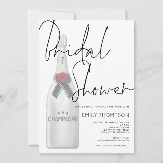 Invitation Bouteille de Champagne Fête des mariées de script  (Devant)