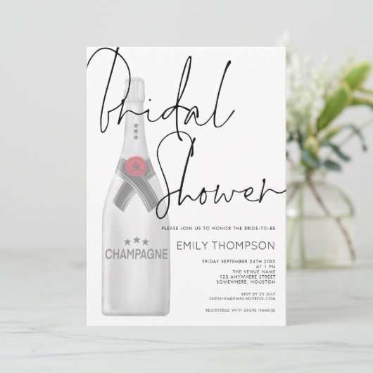 Invitation Bouteille de Champagne Fête des mariées de script  (Debout devant)