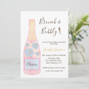 Invitation Bouteille de Champagne Rose Bulles pour Brunch et