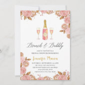 Invitation Bouteille de champagne rose et or Fête des mariées (Devant)