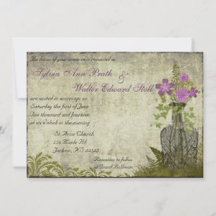Invitation Bouteille de fleurs violettes Vintage Mariage Invi