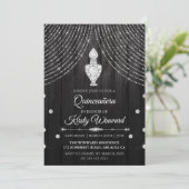 Invitation Bouteille de parfum Diamant Noir Argent Quinceaner (Debout devant)
