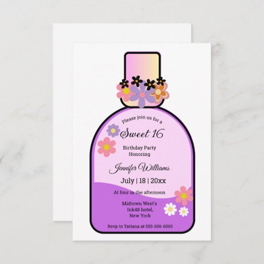 Invitation bouteille de parfum rose rétro douce 16 minimalist (Devant / Derrière)