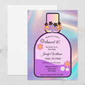 Invitation bouteille de parfum rose rétro doux 16 holographiq (Devant / Derrière)