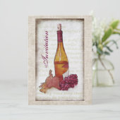 Invitation Bouteille de vin avec l'invitation de raisins (Debout devant)