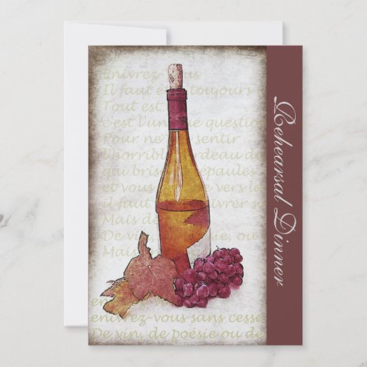 Invitation Bouteille de vin blanc et raisins - dîner de (Devant)