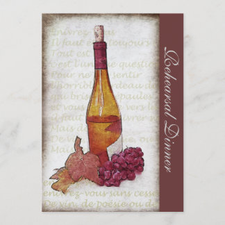 Invitation Bouteille de vin blanc et raisins - dîner de