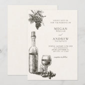 Invitation Bouteille de vin classique et mariage de raisins (Devant / Derrière)