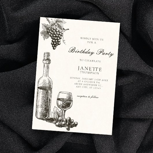Invitation Bouteille de vin classique et raisins
