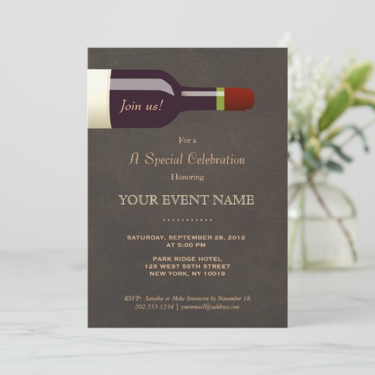 Invitation Bouteille de vin élégante, soirée de dégustation d (Debout devant)