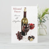 Invitation Bouteille de vin, raisins et verres à vin (Debout devant)