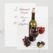 Invitation Bouteille de vin, raisins et verres à vin (Devant / Derrière)