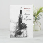 Invitation Bouteille de vin, raisins, tire-bouchon (Debout devant)