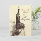 Invitation Bouteille de vin, raisins, tire-bouchon et lièges (Debout devant)