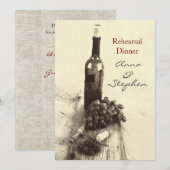 Invitation Bouteille de vin, raisins, tire-bouchon et lièges (Devant / Derrière)
