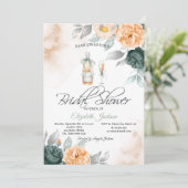 Invitation Bouteille de Vin Verre Chic Roses Verts Points (Debout devant)