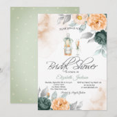 Invitation Bouteille de Vin Verre Chic Roses Verts Points (Devant / Derrière)