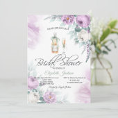 Invitation Bouteille de Vin Verre Roses Violettes Points (Debout devant)