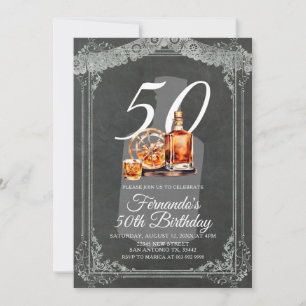 Invitation Bouteille de Whisky Rustique 50e Anniversaire Adul