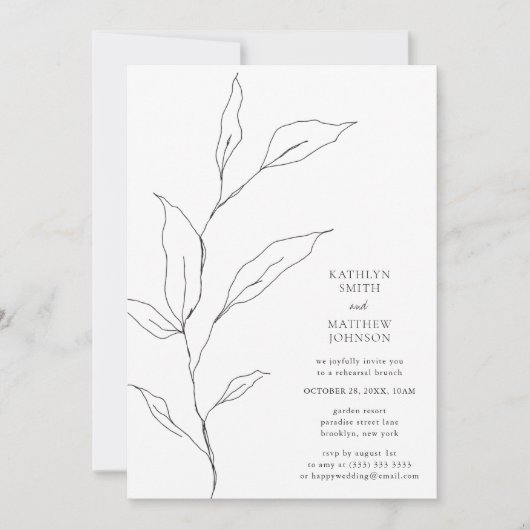 Invitation Bouteille en feuilles d'olivier verdure Brunch sim (Devant)