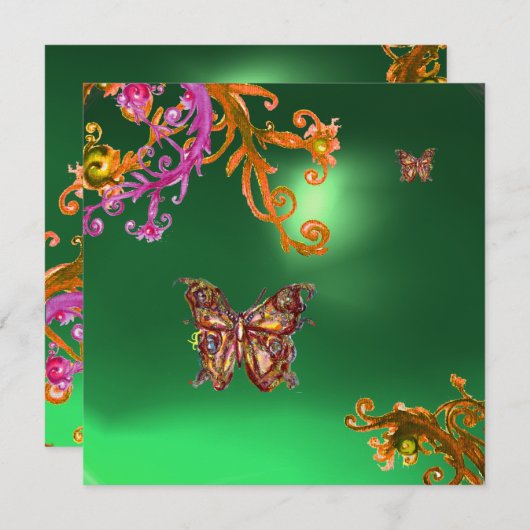 Invitation BOUTEILLE JADE VERT, rose vif jaune brun (Devant / Derrière)