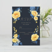 Invitation Bouteille jaune marine bleu boho floral RSVP (Debout devant)