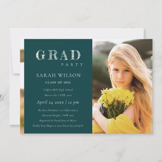 Invitation Bouteille minimale Green Clean Photo Graduation Pa (Devant)