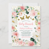 Invitation Bouteille rose or floral Fille Baby shower Brunch (Devant)