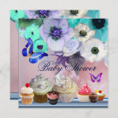 Invitation BOUTEILLE, ROSES, FLEURS, CUPCAKES Baby shower Ble (Devant / Derrière)