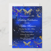 Invitation Bouteille Royal Blue Gold Butterfly fête d'anniver (Devant)