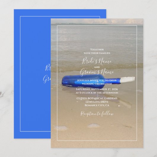 Invitation Bouteille sur le sable de la plage de mariage (Devant / Derrière)