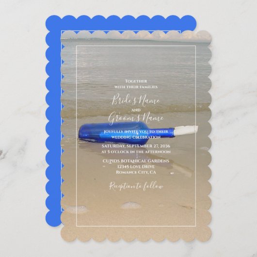 Invitation Bouteille Sur Mariage De Sable De Plage (Devant / Derrière)