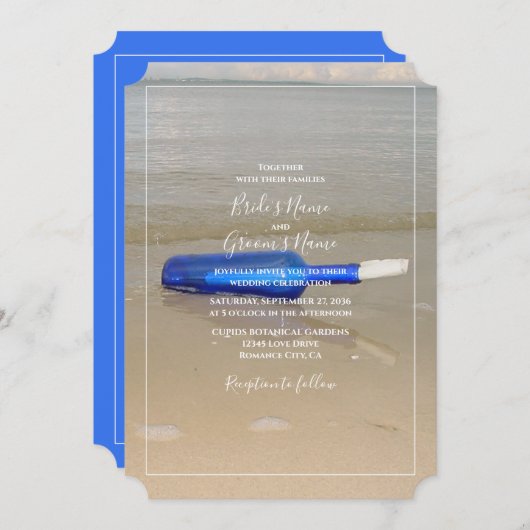 Invitation Bouteille Sur Mariage De Sable De Plage (Devant / Derrière)