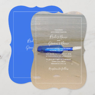 Invitation Bouteille sur Sable de Plage Mariage