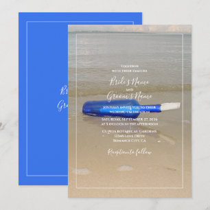 Invitation Bouteille sur Sable de Plage Mariage