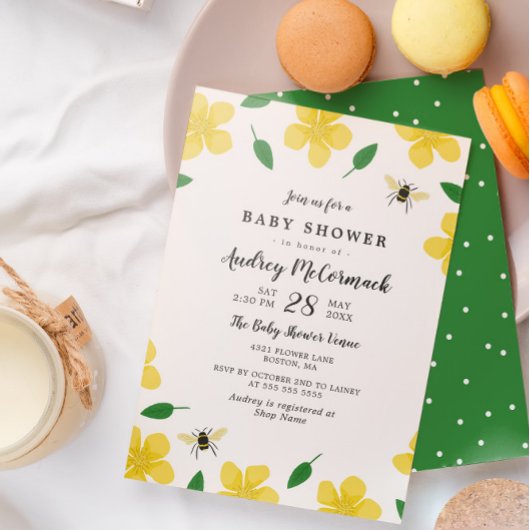 Invitation Bouteilles & Abeilles - Baby shower Floral