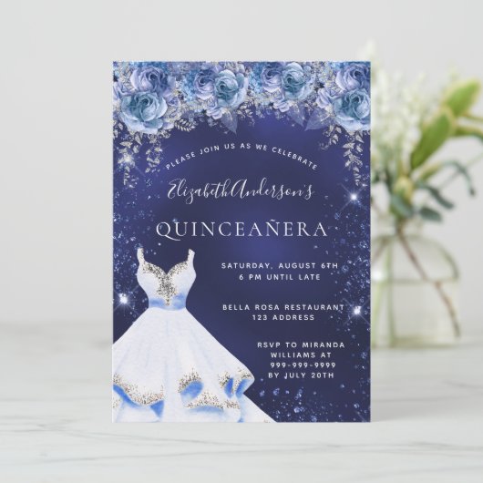 Invitation Bouteilles bleu parties scintillant Quinceanera (Debout devant)