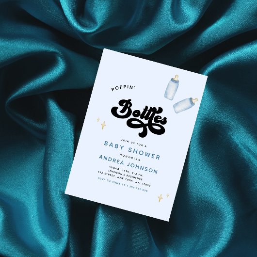 Invitation Bouteilles Blue Poppin' Funny Boy Baby shower